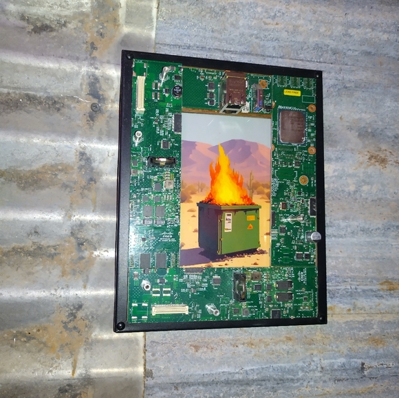 Other - 8 Bit Dumpster Fire Framed Art Print In Circuit Board Frame Lofi Pixel Art